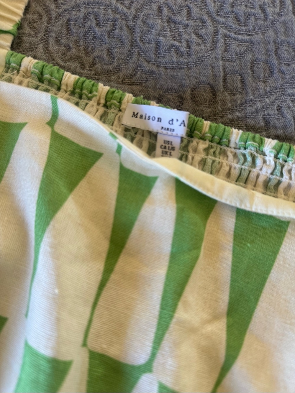 Anthropologie Green /white Geometric Puff-Sleeve Tunic Top - Picture 6 of 7
